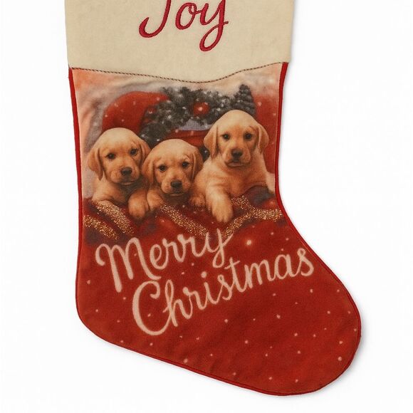 Joy Christmas Stocking Red White Puppy Labrador Dogs 18” - Picture 3 of 12